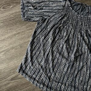 Lucky Brand Navy Smocked Short Sleeve Blouse NWOT